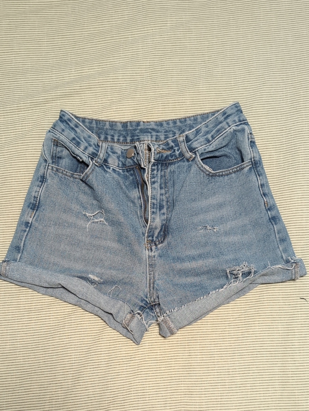 Light Blue High-Waist Distressed Denim Shorts